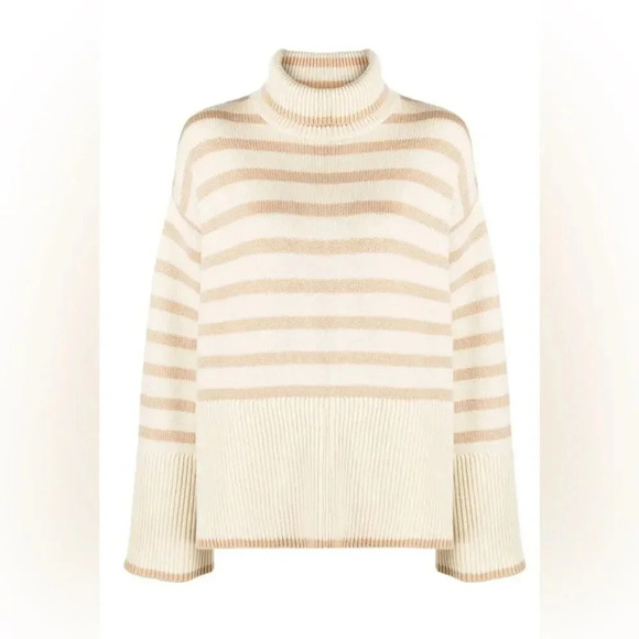 Toteme Signature Stripe Wool Turtleneck Sweater Light Beige Size XXS - Picture 1 of 10
